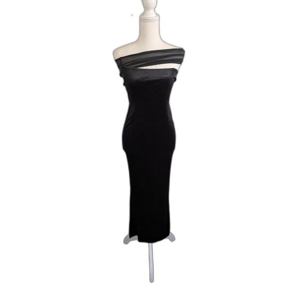 Women's Diagonal Collar Sexy Velvet/Mesh Dress Size S NWOT - Picture 4 of 7